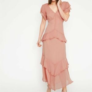 Warehouse tiered maxi dress with ruffles in pink size 8